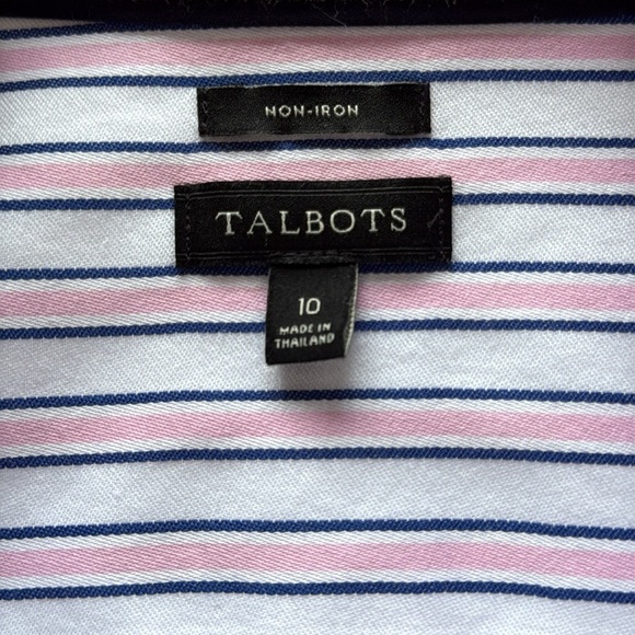 Talbots Perfect Shirt Pink Blue Preppy Stripe Fitted Button Up Shirt Non Iron 10 - Picture 10 of 16